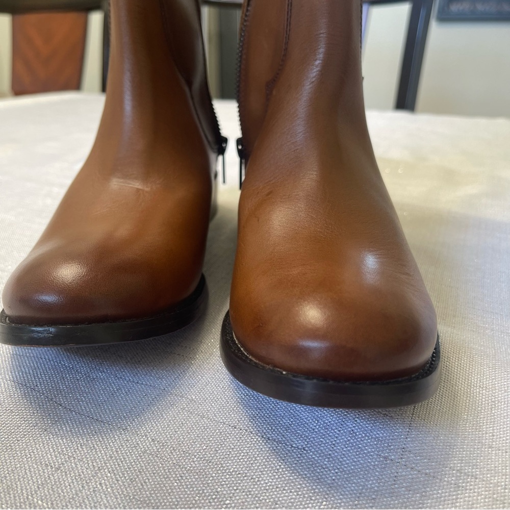 Women's Tan Leather Riding Boots - Picture 7 of 12